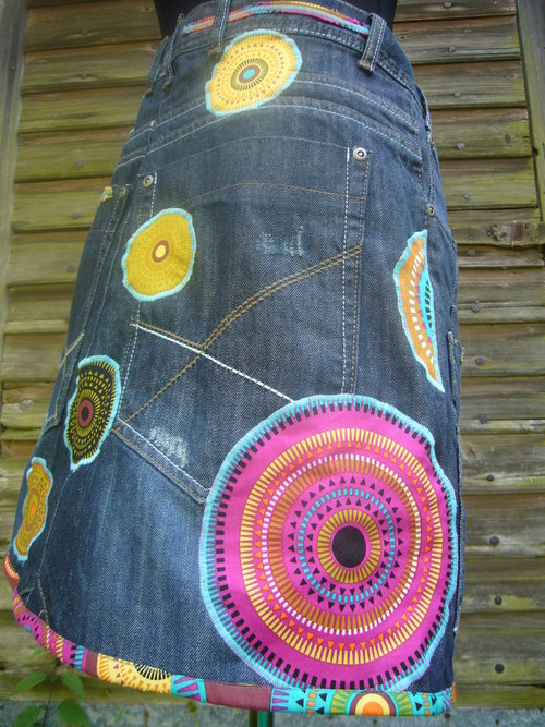 Denim sukně " Mandala" No.14 - Dark Blue — foto 4