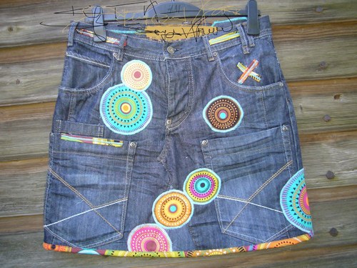 Denim sukně " Mandala" No.14 - Dark Blue — foto 5