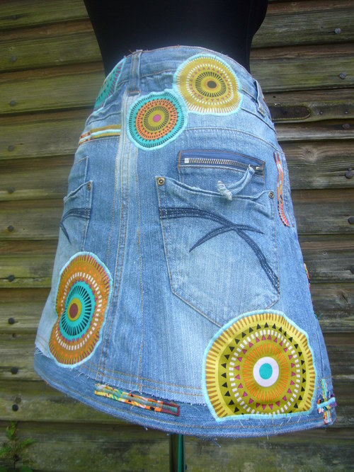 Denim sukně " Mandala" No.15 - Medium Blue — foto 3