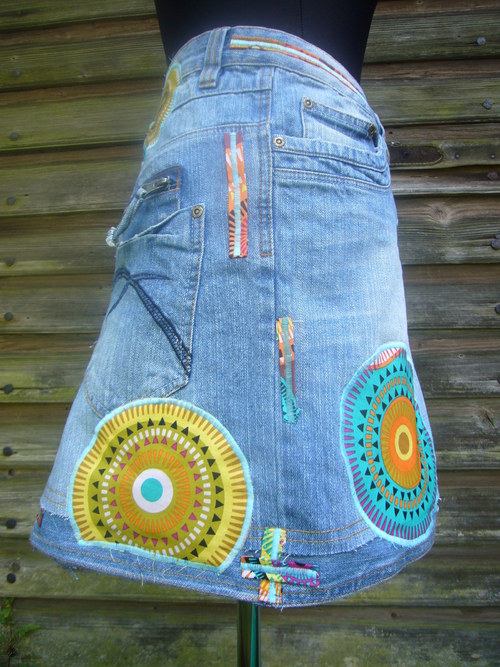 Denim sukně " Mandala" No.15 - Medium Blue — foto 4
