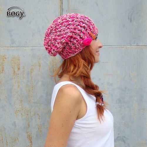 Háčkovaná hučka žíhaná - pink neon — foto 3