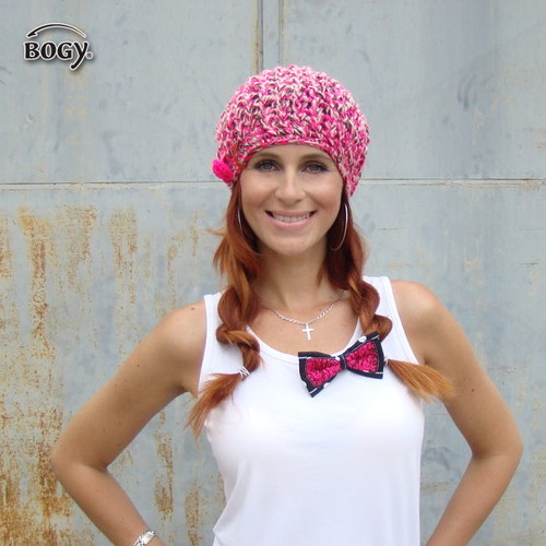 Háčkovaná hučka žíhaná - pink neon — foto 4