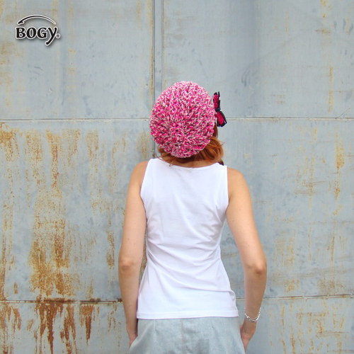 Háčkovaná hučka žíhaná - pink neon — foto 5