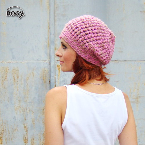 Háčkovaná hučka žíhaná - pink světlá — foto 2