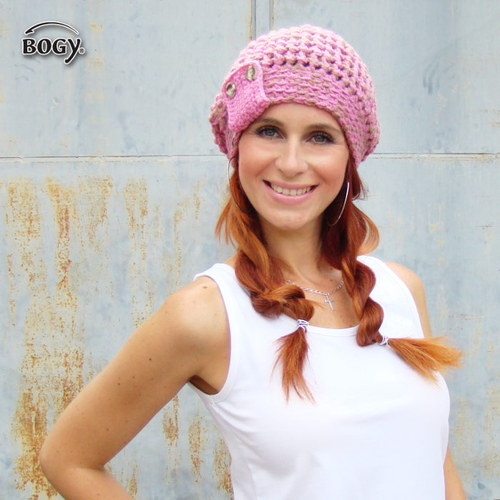 Háčkovaná hučka žíhaná - pink světlá — foto 3