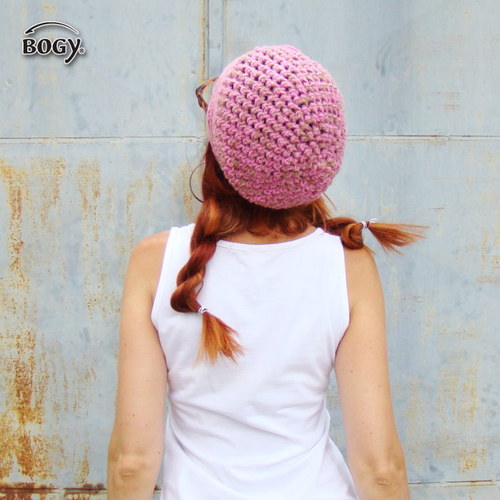 Háčkovaná hučka žíhaná - pink světlá — foto 4
