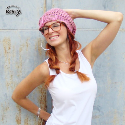 Háčkovaná hučka žíhaná - pink světlá — foto 5