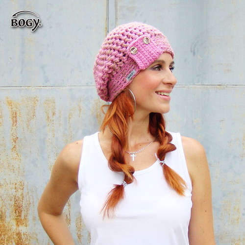 Háčkovaná hučka žíhaná - pink světlá — foto 6