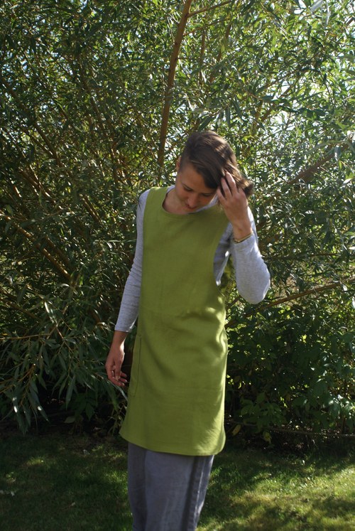 Šatová zástěra Zelená Lněná — foto 2