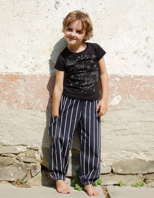 Dětské plátěné kalhoty - tm. modrá — foto 2