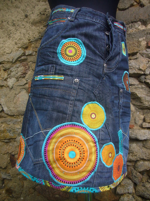 Denim sukně " Mandala" - Dark Blue — foto 3