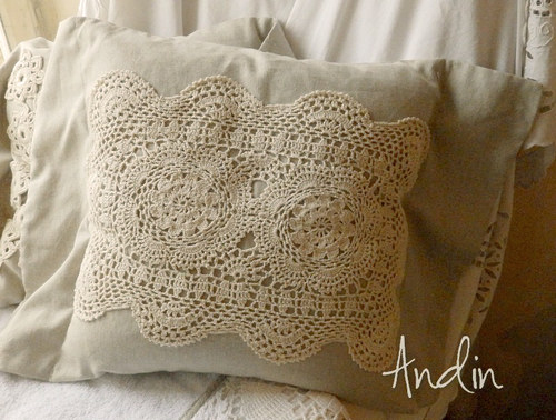 Polštář - Krajky a len shabby chic — foto 2