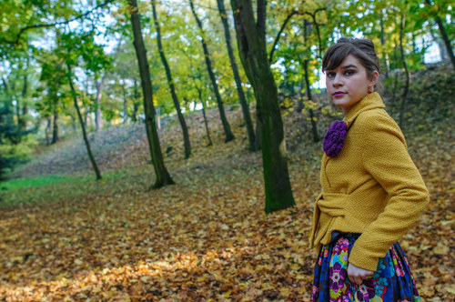 Zavinovací vlněný kabátek * hořčicový * — foto 5