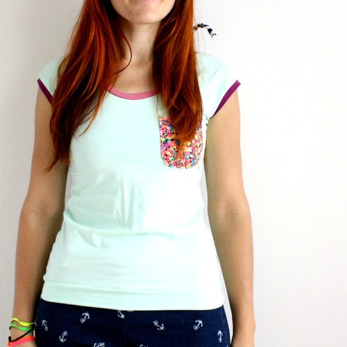 Tričko hravé, mint s kapsičkou :) M — foto 2