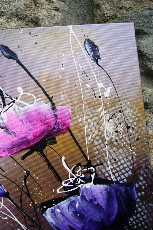 Fialové máky - plátno 70cmx70cm — foto 2