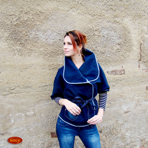 Podzimní kabátek se stojáčkem, denim — foto 2