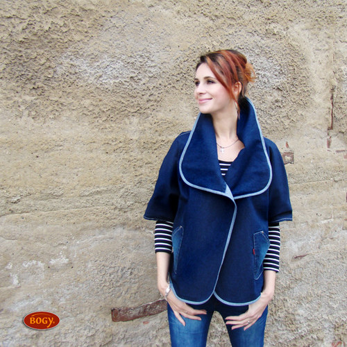 Podzimní kabátek se stojáčkem, denim — foto 5