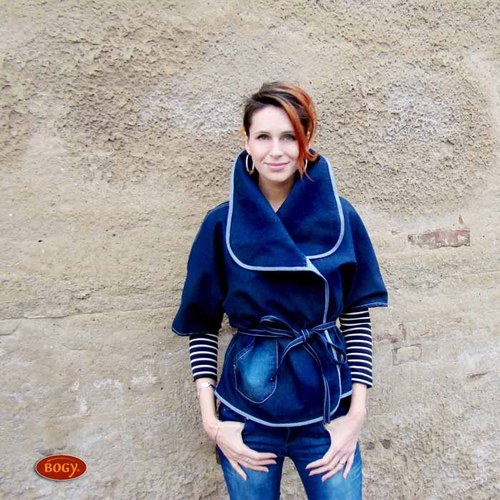 Podzimní kabátek se stojáčkem, denim — foto 6