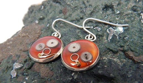 Steampunk Earrings - broken watch platinum — foto 2