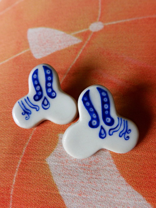 Blue triangles - porcelánové náušnice - pecky — foto 2