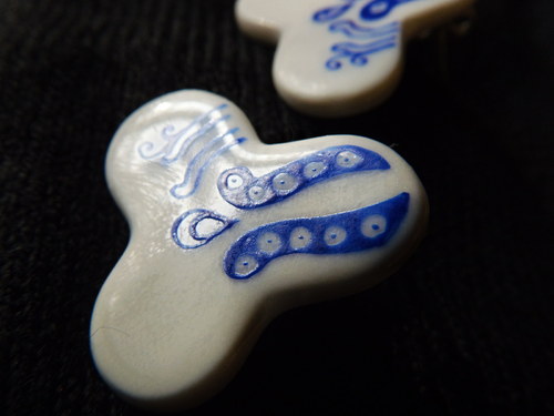 Blue triangles - porcelánové náušnice - pecky — foto 4