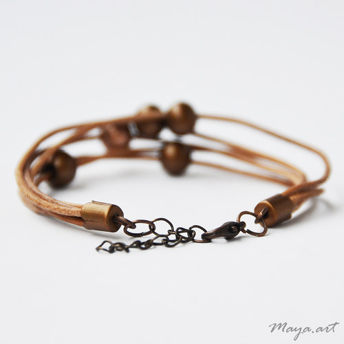 Hnědý kožený náramek "SIMPLE BRACELET" — foto 2