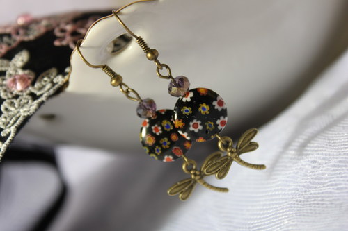 Millefiori s vážkami.. Náušnice — foto 4