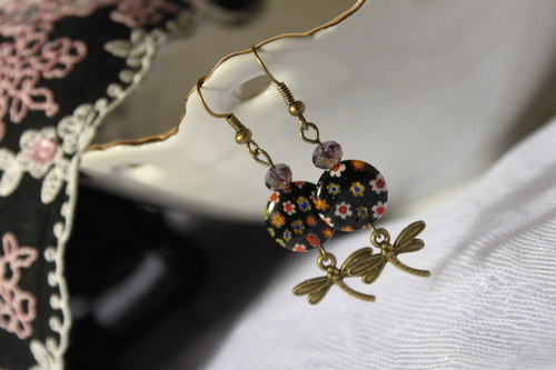 Millefiori s vážkami.. Náušnice — foto 6