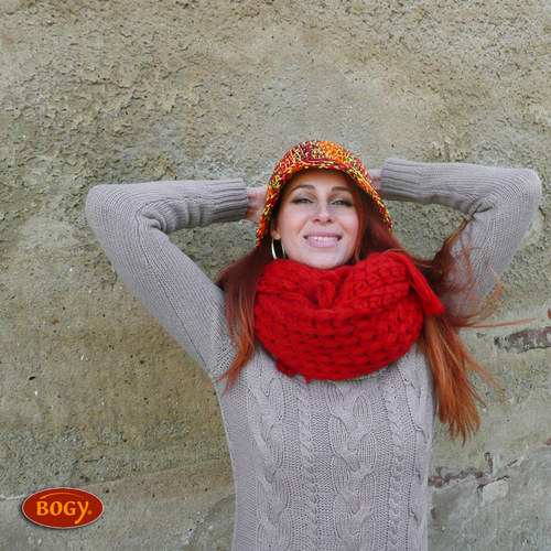 Výrazný žíhaný klobouk, červenožlutooranžový mix — foto 4