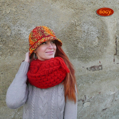 Výrazný žíhaný klobouk, červenožlutooranžový mix — foto 5