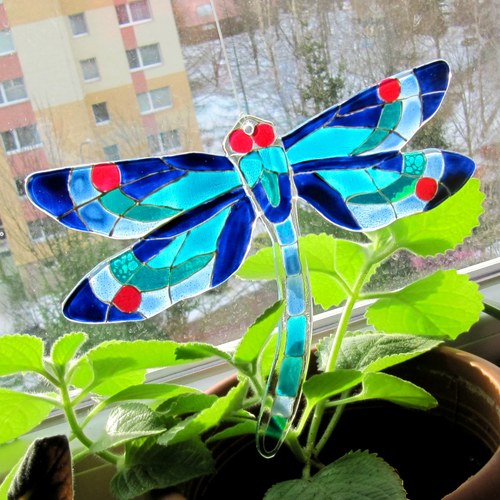 Vážka modrá - skleněná dekorace — foto 5