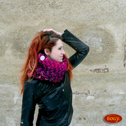 Teplý zimní nákrčník, cyklámenový mix + placka — foto 2
