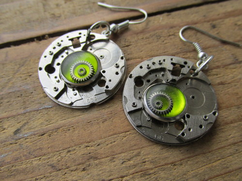 Steampunkové naušnice - zelené — foto 2