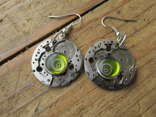 Steampunkové naušnice - zelené — foto 3