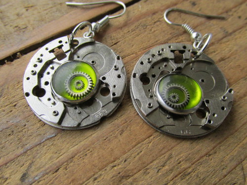 Steampunkové naušnice - zelené — foto 5