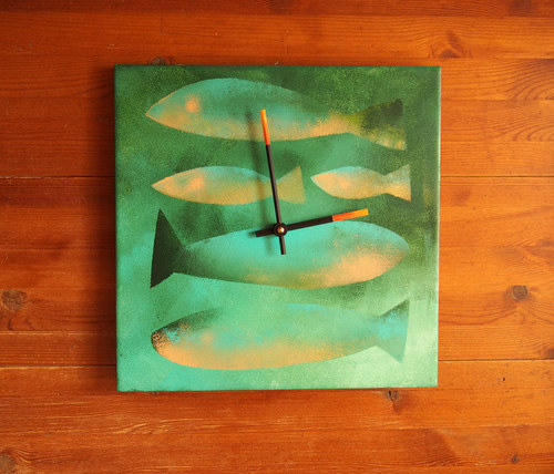 Keramické hodiny 33x33cm - Rybí I — foto 2