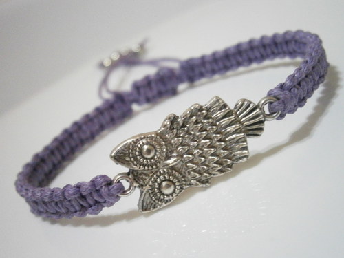Náramek se sovičkou - fialový (macramé) — foto 2