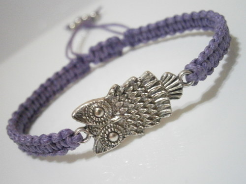 Náramek se sovičkou - fialový (macramé) — foto 5