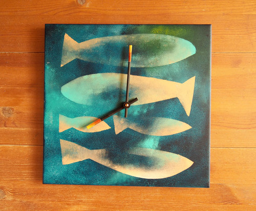 Keramické hodiny 33x33cm - Rybí II — foto 2