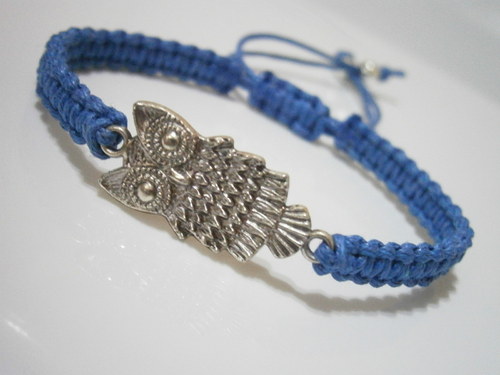 Náramek se sovičkou - modrý II. (macramé) — foto 3