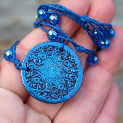 Náhrdelník - modrý ornament — foto 4