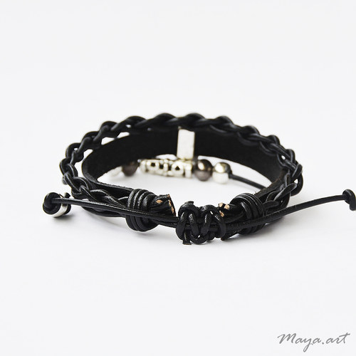 Černý náramek "LEATHER BRACELET" s lebkou — foto 2