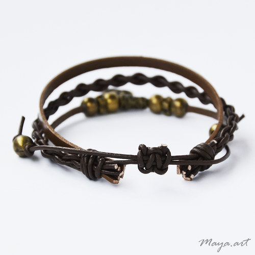 Světle hnědý náramek "LEATHER BRACELET" — foto 2