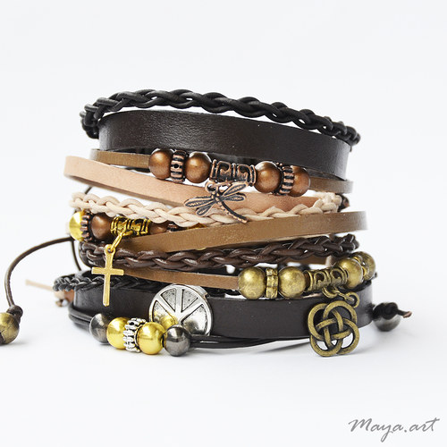 Světle hnědý náramek "LEATHER BRACELET" — foto 3