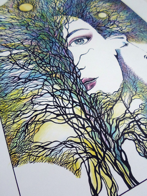 Perokresba + pastel- Noc střídá den II — foto 2