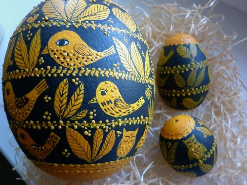 Pštrosí kraslice černá s okrovou - SLEVA! — foto 2