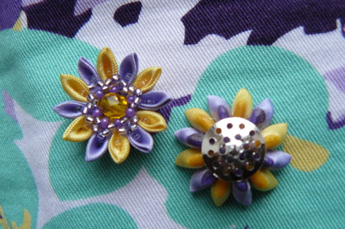 Kanzashi náušnice žlutolila — foto 2