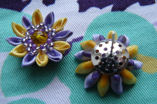 Kanzashi náušnice žlutolila — foto 3
