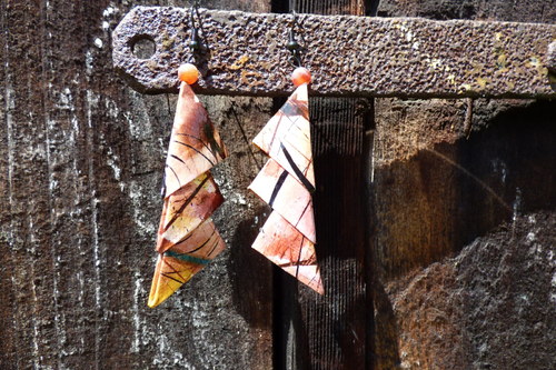 Origami náušnice Čmárané hnědé — foto 2