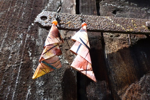 Origami náušnice Čmárané hnědé — foto 3